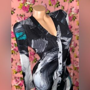 Diane Von furstenberg long dress button mesh stretchy fitted sexy abstract black